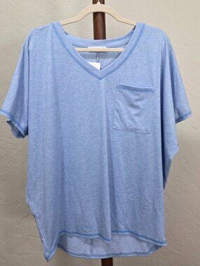 Blue V-Neck Tee With Pocket
